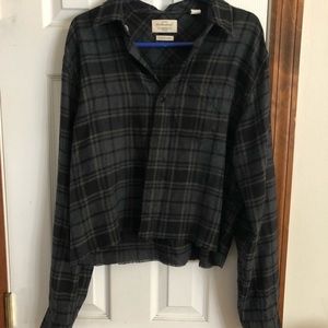 Grey and Black Super Soft Flannel Size M Cropped